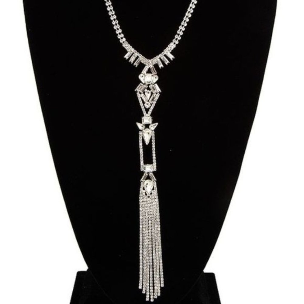 Elaine Ornate: Tassel Lariat Rhinestone Y-Neck NECKLACE